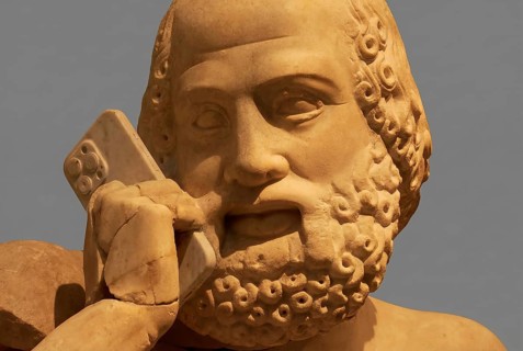 Partially AI-generated, head of the statue of the Seer, east gable of the Temple of Zeus,