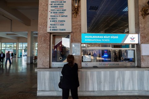 Istanbul, Turkey 10th November 2022 Turkish railways international ticket sales counter at Sirkeci