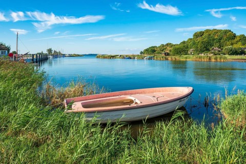 Rowing boat in the harbor on the ferry from Moritzdorf, OT of Sellin, Mönchgut peninsula, Rügen