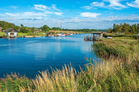 Ferry and port of Moritzdorf, OT of Sellin, Mönchgut peninsula, Rügen island, Mecklenburg-Western