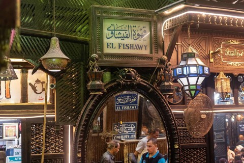 Cairo, Egypt. July 2nd 2024 One of the many Arabesque mirrors inside El Fishawy coffee shop in Khan