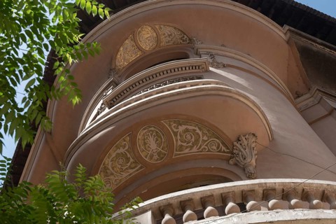 Beautiful close up details of balconies and balustrades of the historical architecture of Downtown
