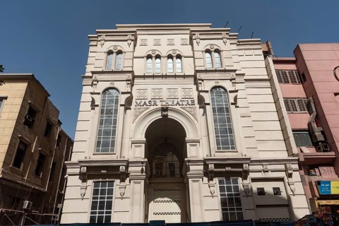 Cairo, Egypt. June 14th 2024 Beautiful renovated architecture of the Masr Theatre building in the