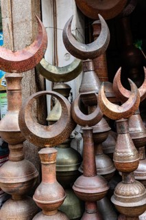 Cairo, Egypt. December 5th 2022 Copper and Brass minaret tops for sale at a shop in Islamic Cairo