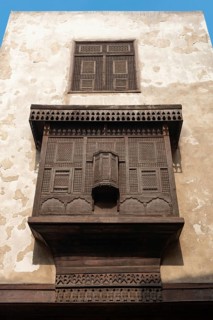 Cairo, Egypt. December 7th 2022 Traditional Arabic Islamic architecture Mashrabiya window of