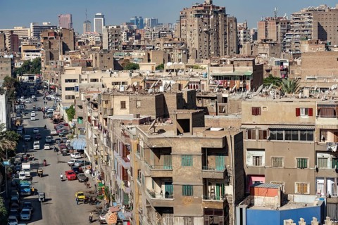 Cairo, Egypt. November 29th 2022 Crowded aerial cityscape view of Cairo, the densely populated