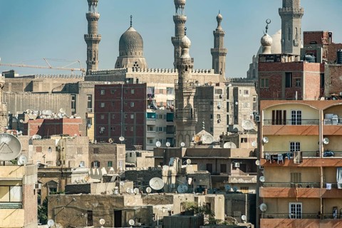 Cairo, Egypt. November 29th 2022 Aerial rooftop view of the densely populated Egyptian capital city