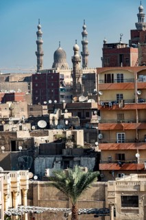 Cairo, Egypt. November 29th 2022 Aerial rooftop view of the densely populated Egyptian capital city