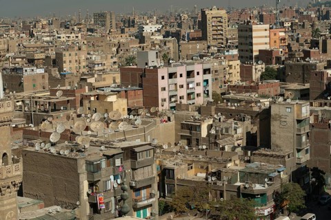 Cairo, Egypt, November 26th 2022 Crowded aerial cityscape view of Cairo, the densely populated