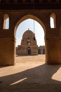 The interior architecture of the courtyard and dome of Ibn Tulin Mosque in Cairo, one of the oldest