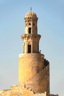 Cairo, Egypt. November 29th 2022 Tourists climb the Spiral Tulunid Dynasty Minaret of Ibn Tulin