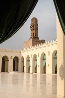 Minaret and courtyard of historic Mosque of al-Hakim, also known as Al-Anwar, named after Al-Hakim