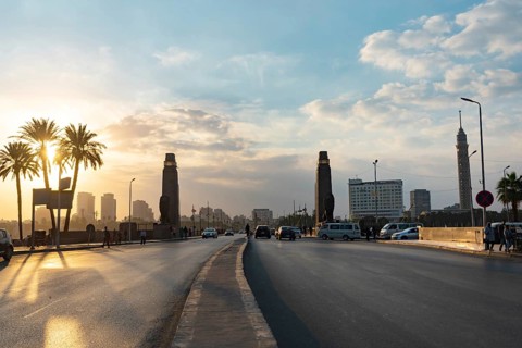 Cairo, Egypt. November 26th 2022 Qasr El Nil Bridge over the River Nile near Tahrih Square in