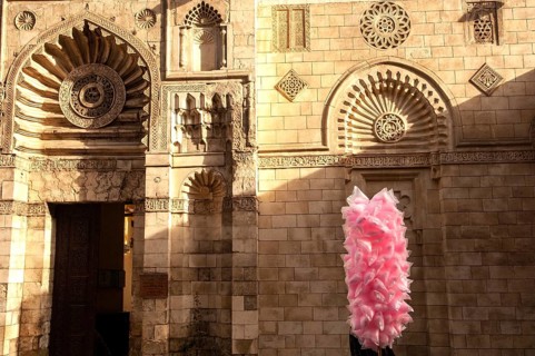 Cairo, Egypt. 18th December 2009 Cotton Candy Seller outside the Al Aqmar Mosque, Sharia Moez al