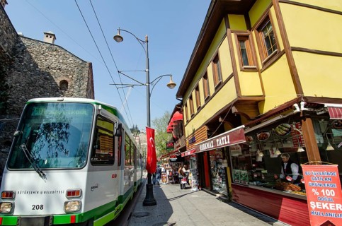 Bursa, Turkey. April 9th 2014 A local tram in the centre of Bursa city, Turkey