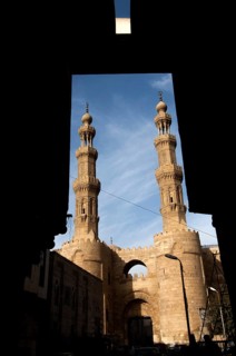 Bab Zuweila is one of three remaining gates in the walls of the Old City of Cairo, the capital of