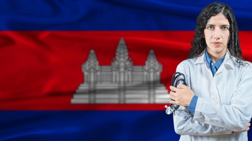 Cambodian national health system, Medical professional on Cambodia flag background