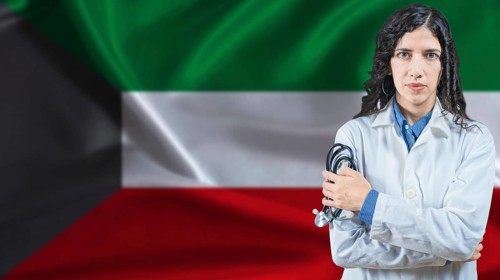 Kuwaiti national health system, Medical professional on Kuwait flag background