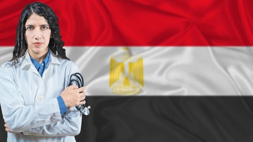 Egyptian national health system, Medical professional on Egypt flag background