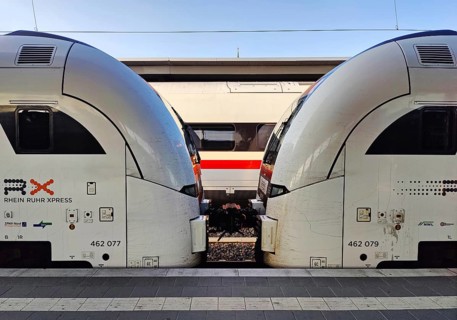 Rhein Ruhr Xpress on the platform in front of Intercity Express ICE, Dortmund, North