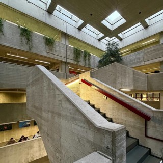 Concrete staircase, Ruhruniversität RUB library, Bochum, Ruhr area, North Rhine-Westphalia, Germany