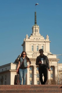 Sofia, Bulgaria, June 4th 2019 Bulgarian People in front of the former Communist Party Building,