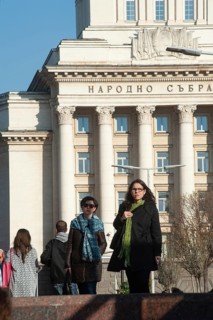 Sofia, Bulgaria, April 1st 2019. Bulgarian People in front of the former Communist Party Building,