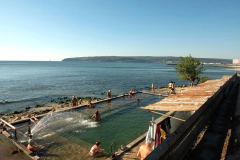 Varna, Bulgaria, September 6th 2020 Thermal pool on the edge of the Black Sea known locally as The