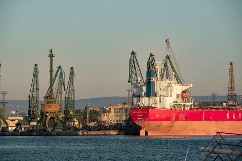 Varna, Bulgaria. September 5th 2020 Navios maritime shipping company owned vessel moored at Varna