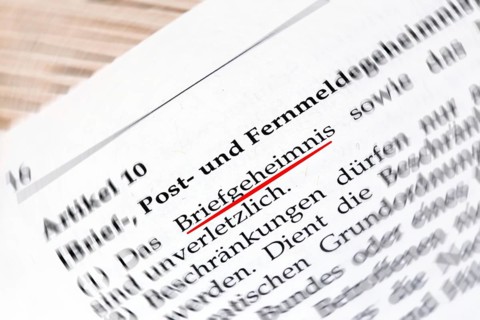Secrecy of letters Symbolic image: Close-up of the term SECRECY OF LETTERS in Article 10 of the