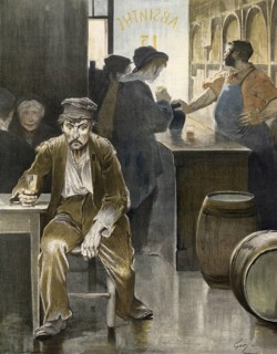 On the way to insanity through alcohol abuse, excessive consumption, around 1910, France,