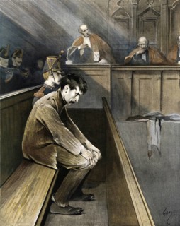 Defendant in front of the jury court, around 1900, France, authentic, digitally restored