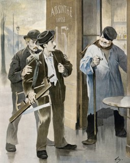 Symbolic alcohol abuse, The first step towards alcoholism, absinthe, around 1910, France,
