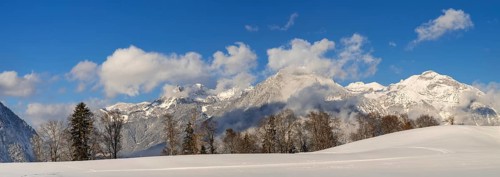 The Rofan Mountains seen from Gallzein. Starting at the left: Hochiss, Ebner Joch,