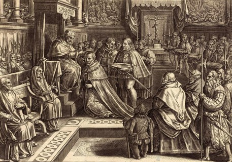 History of the Medici, picture shows the coronation of Cosimo I de' Medici by Pope Pius V in 1569