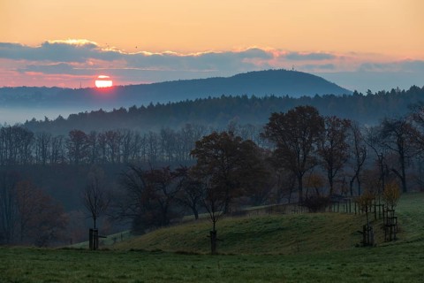 Sunrise with Windberg on an autumn morning, Freital, Saxony, Germany