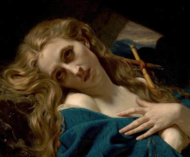 Hugues Merle (1822 to 1881), French painter: Mary Magdalene in the Cave (1868), the biblical figure
