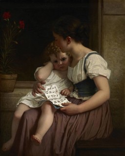 Hugues Merle (1822 to 1881), French painter: The First Thorns of Knowledge (1864), A mother holds