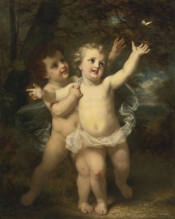 Hugues Merle (1822 - 1881), French painter: The Butterfly, Catching Butterflies, two small