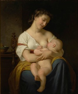 Hugues Merle (1822 to 1881), French painter: Mother And Child (1869), Mother tenderly holding her