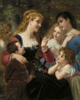 Hugues Merle (1822 to 1881), French painter: The Storyteller, Children's Stories, Contes enfantines
