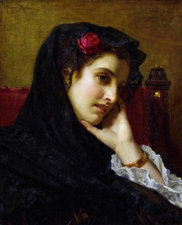 Hugues Merle (1822 to 1881), French painter:, A Spanish Beauty, A Spanish Beauty (1875), Painting,