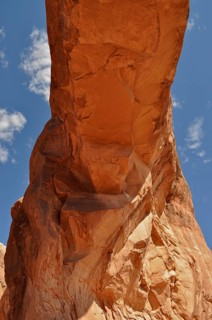Close-up of Pine Tree Arch, a sandstone bridge, against a blue sky, Arches National Park, Utah, USA