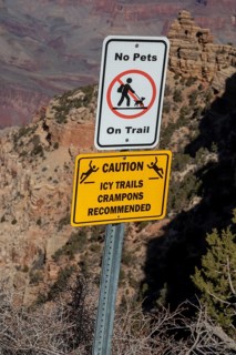 Grand Canyon National Park, Arizona - A sign at the head of a trail leading into the Canyon in