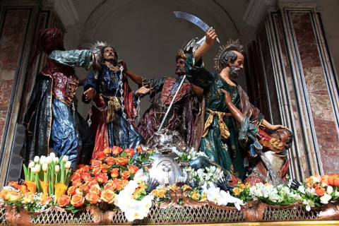 Sicily, Trapani, mystery groups in the Chiesa del Purgatorio church, the wooden figures from the