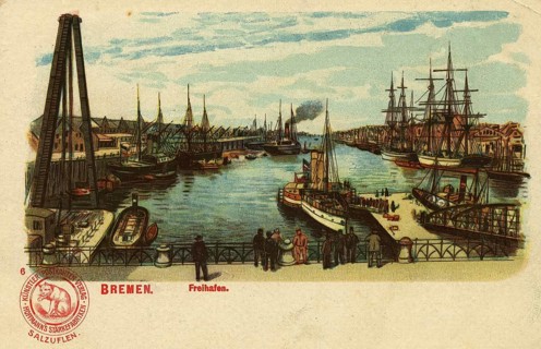 Historical postcard around 1900, Bremen, Freihafen, Germany, reproduction of a postcard, historical