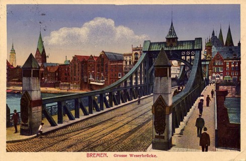 Historical postcard around 1900, Bremen, Weserbrücke, Germany, reproduction of a postcard,