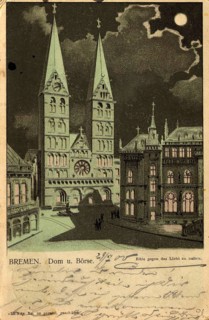 Historical postcard around 1900, Bremen, cathedral and stock exchange, Germany, reproduction of a