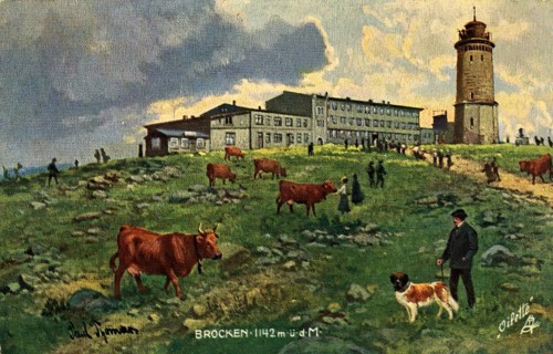 Historical postcard around 1900, Brocken im Harz, Saxony-Anhalt, Germany, reproduction of a
