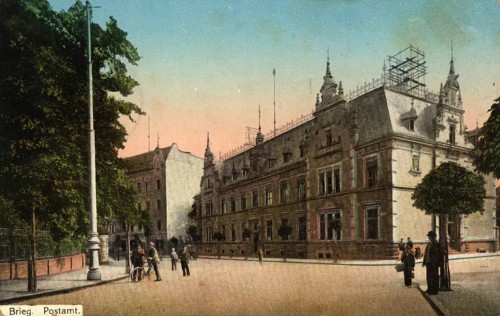 Historical postcard around 1900, Brzeg, post office, today Brzeg, city in southwestern Poland in